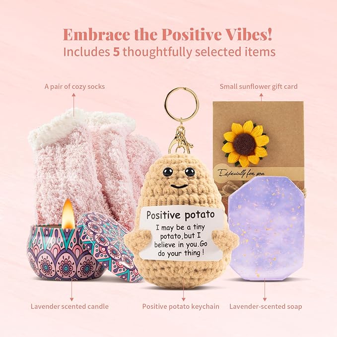Positive Potato Dolls Gifts for Women Self Care Package for Mom Birthday Gifts for Women Men with Positive Potato Crochet Unique Gift Set for Women