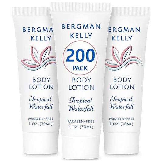 BERGMAN KELLY - Travel Size Lotion - 1 fl oz, 200 PK, Tropical Waterfall - Delight Your Guests w/Invigorating & Refreshing Body Lotion - Quality Mini & Small Size Guest Hotel Toiletries in Bulk