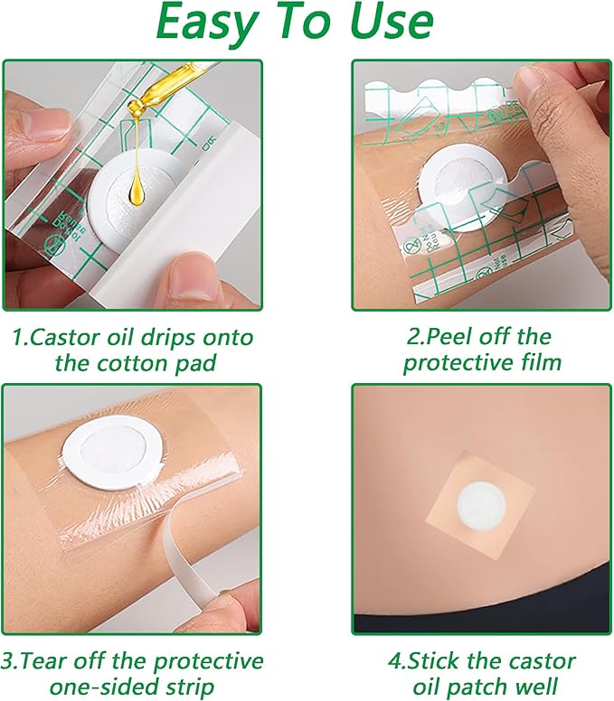 25Pcs Disposable Castor Oil Patches Belly Button, 3.2 x 3.2 Inches Castor Oil Pack Wrap for Belly Button High-Absorbent Self-Adhesive Easy to Use (Oil Not Included) White