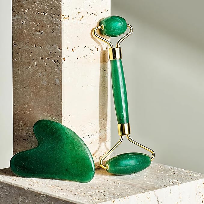 ROSELYNBOUTIQUE Gua Sha Facial Tools & Face Roller for Wrinkless Natural Skincare Tool Jade Roller Guasha Tool for Face Facial Massager (Aventurine)