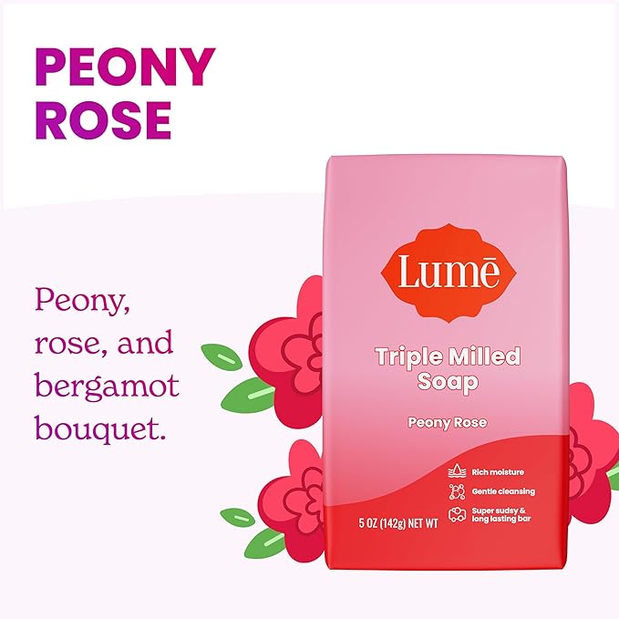 Lume Skin Care Gift Set for Women, Whole Body Deodorant Starter Pack - Smooth Solid Stick, Invisible Cream Tube, Acidified Body Wash Mini & Deodorant Wipes - Aluminum Free Odor Control (Peony Rose)