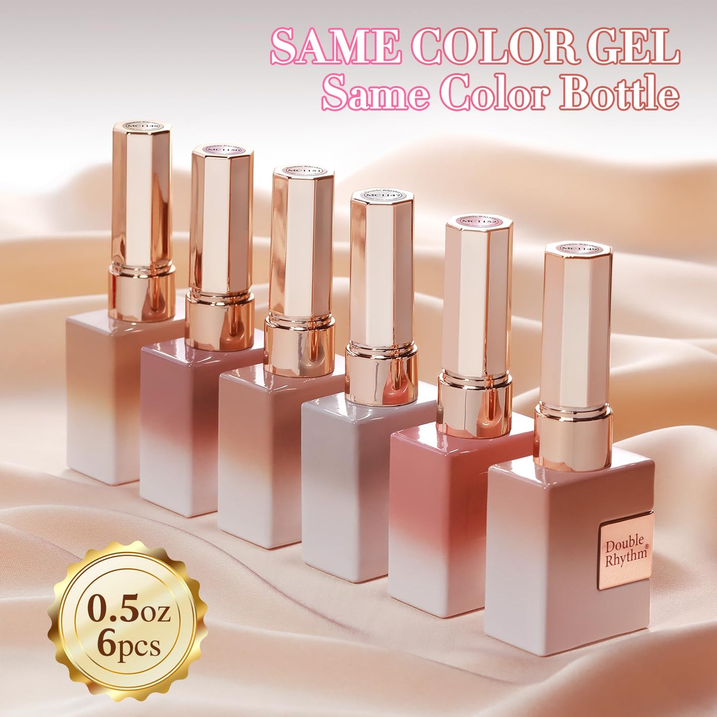 Double Rhythm Cat Eye Gel Nail Polish Set of 6 Same Color Same Bottle 0.5 Oz Shimmer Glitter with Magnet Holographic Reflective Magnetic UV Nail Polish Kit at Home (Silver Nude Pink-T6-27)