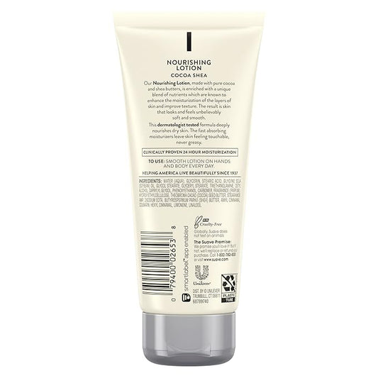 Suave Lotion, Cocoa Butter Shea – Nourishing Hand & Body Lotion, Travel-Size Lotion for Extremely Dry Skin, Moisturizing Cream for Glowing Skin, 24H Moisture, 3 Oz (Pack of 3)