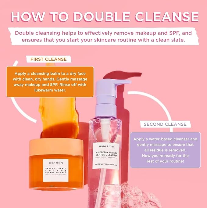 Glow Recipe Clarifying Double Cleanse Duo - Blueberry Gentle Cleanser (160ml) + Papaya Enzyme Cleansing Balm (100ml)
