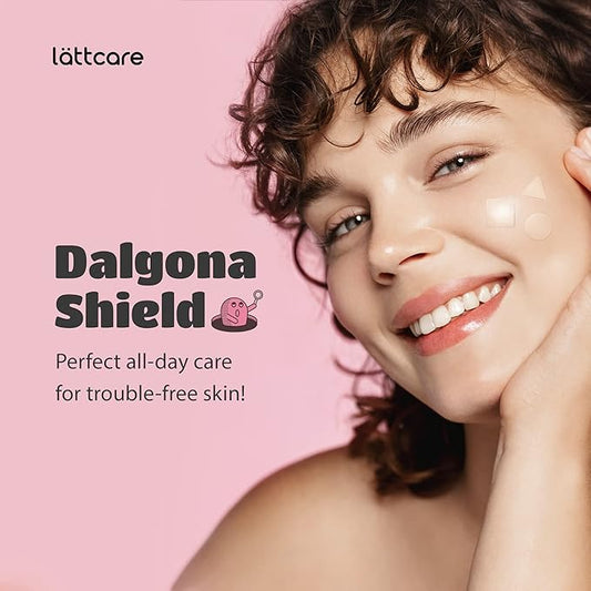 lattcare Dalgona Skin Shield Patches | Dalgona Candy Shaped Hydrocolloid Acne Patches | Make Your Face Acne Look Cute | No Dyes, Vegan, Cruelty Free | (30 Count / 3 Shape Sizes)