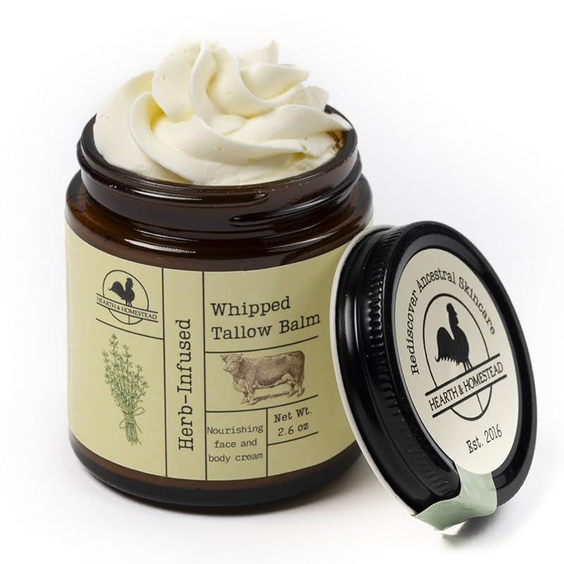 Handmade Whipped Tallow Balm (Herb-Infused/Unscented) - Large Jar - 2.6 oz