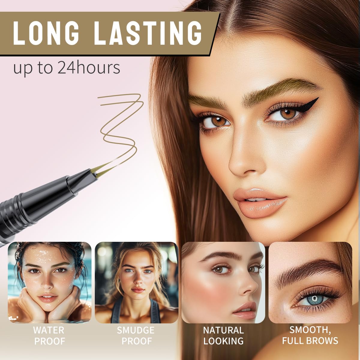 Microblading Eyebrow Pencils for Women - Eyebrow Pen 2-in-1 Dual-Ended Eye Brow Pencil with Precise 2-Fork-Tip & Brush-Tip Waterproof Eyebrow Pen for Hair-Like Brows, Last All Day, Brown