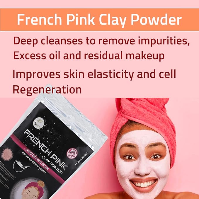 SVATV French Pink Clay | Montmorillonite Powder | Rose Clay | Hydrating & Rejuvenate Skin care Powder | Natural Face Mask | Used For Soap Making - 227 Gram, Half Pound, 8 Ounce.