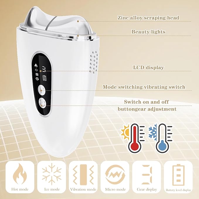 WNJ Electric Gua Sha Facial Tool, Ice + Heating Face and Neck Massager, 4-in-1 Facial Shaping Tool/Lifting Device, Anti-Aging, Anti-Wrinkle, Anti-Puffiness, Double Chin for Daily Home Skin Care