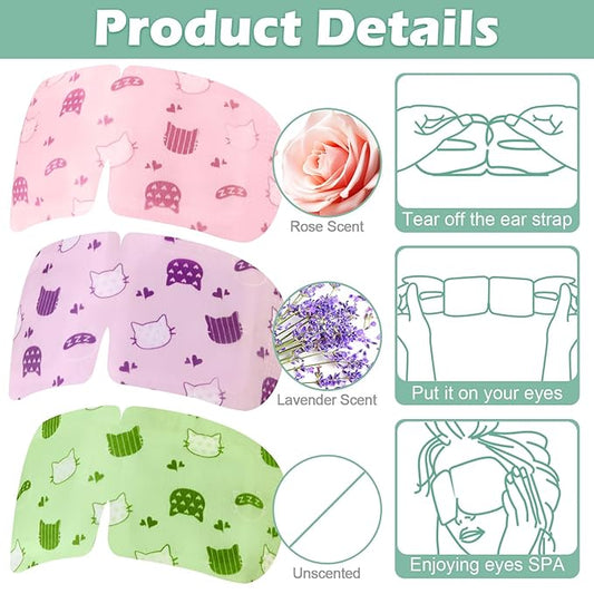 96 Pack Steam Eye Mask Disposable Self Heating Warm Compress for Dry Eyes, Unscented Lavender Rose Scented for Women Men Sleep Spa Travel Relaxing Gift