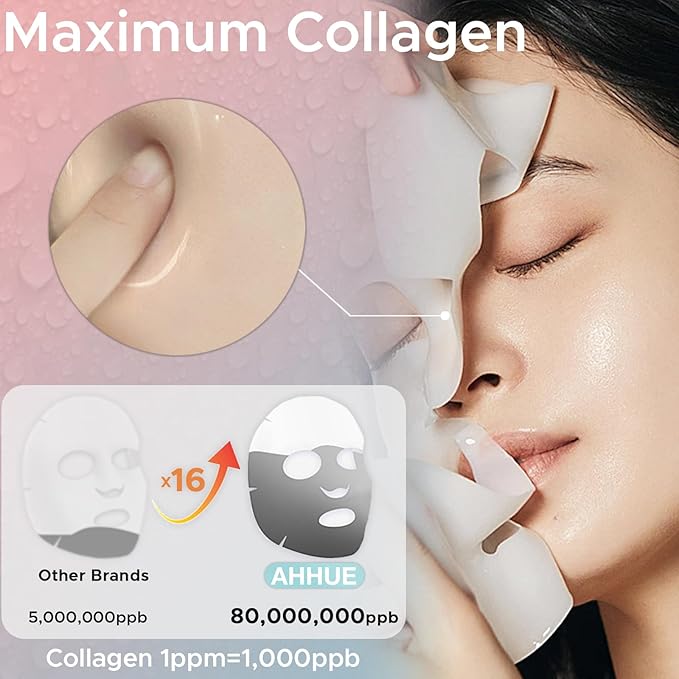 Collagen Face Mask,Deep Collagen Overnight Mask,A sheet mask with low molecular weight collagen for lifting,Stretching, Firming and Moisturizing,34g*5ea