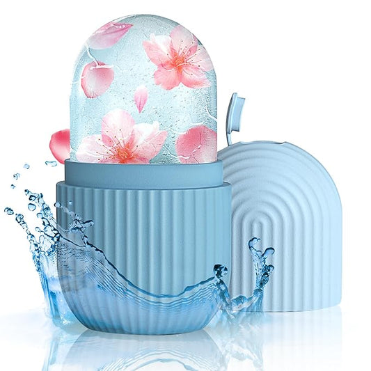 Ice Roller for Face and Eye，Ice Cube Roller Massager for Skin Women Care Tools, Naturally Conditioning De-Puff Eye Bags, Reduce Migraine Pain， Reusable Massage Silicone Ice Mold （Blue）