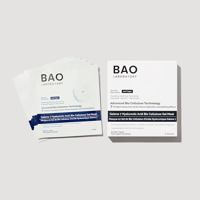 Galene 7 Hyaluronic Acid Bio Cellulose Gel Mask | Intense Hydration & Soothing Effects for Face | Skin Care Face Facial Mask | 100% Vegan, 330 g (6 pairs)