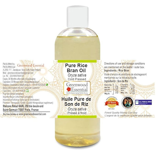 Pure Rice Bran Oil (Oryza Sativa) Cold Pressed 200ml (6.76 oz)