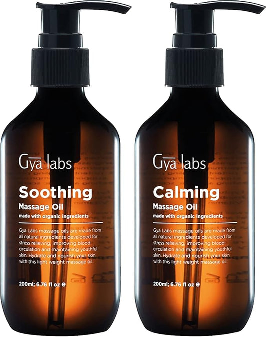 Soothing Massage Oil for Sore Muscles & Calming Massage Oil for Sore Muscles Set - 100% Natural Aromatherapy Grade Essential Oils Set - 2x6.76 fl oz - Gya Labs