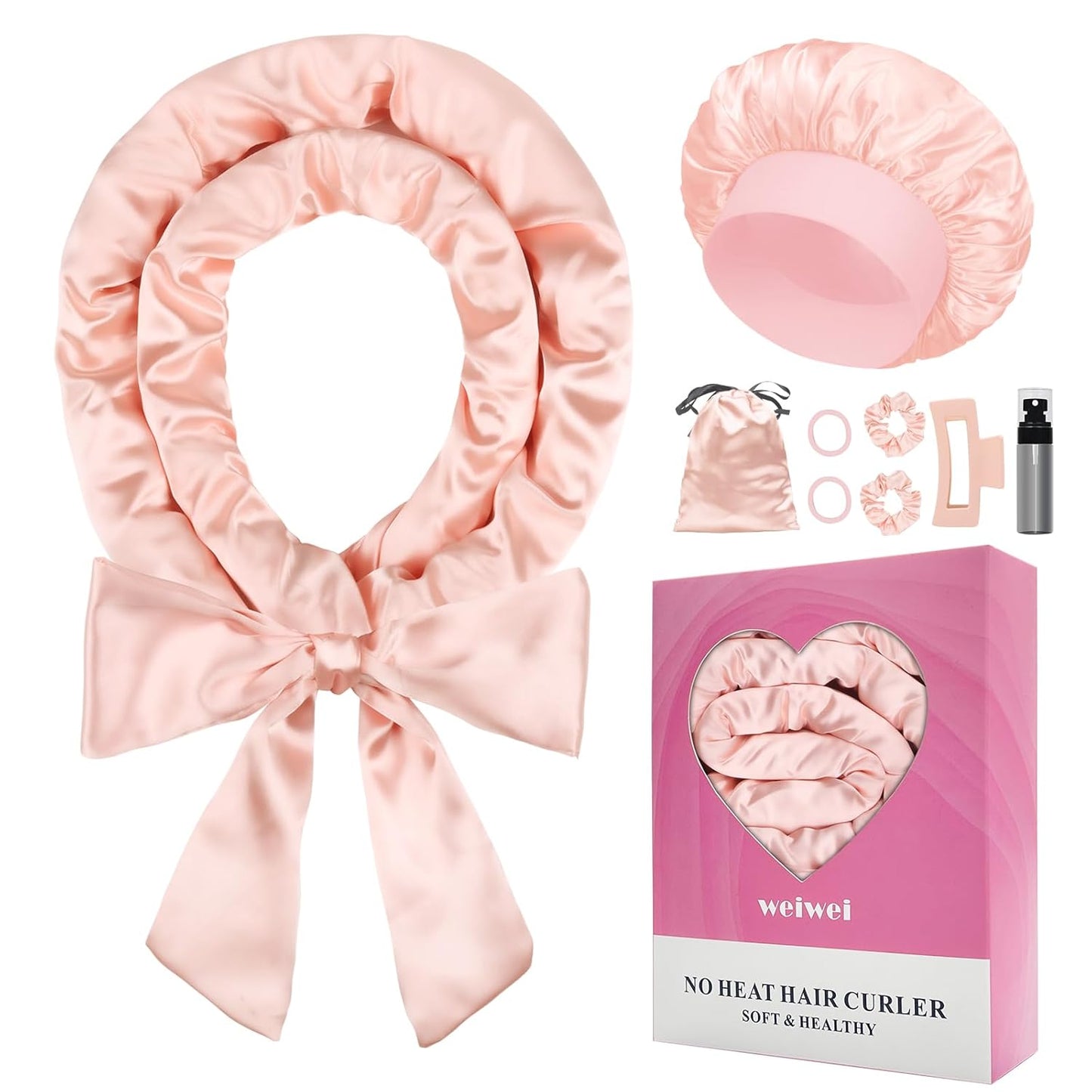 weiwei Satin Heatless Curls Overnight Hair Curler Headband, No Heat Curls Overnight Hair Curlers to Sleep In, 70" Hair Curlers No Heat, 9 Pcs Satin Heatless Curling Set for Women Long Hair