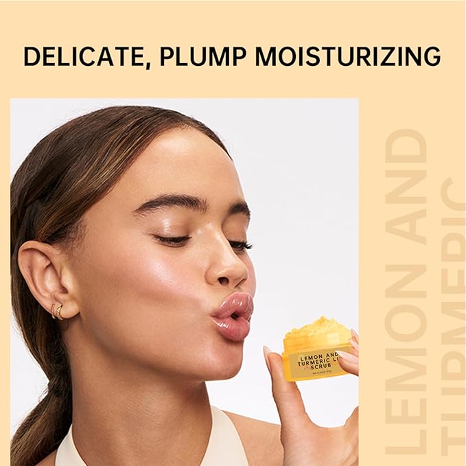 Turmeric Lemon Lip Scrub, Turmeric Lip Exfoliator with Aloe Vera Gentle Exfoliant Natural Lip Scrub for Dry, Chapped, Reduce Fine Lines Lip 100g