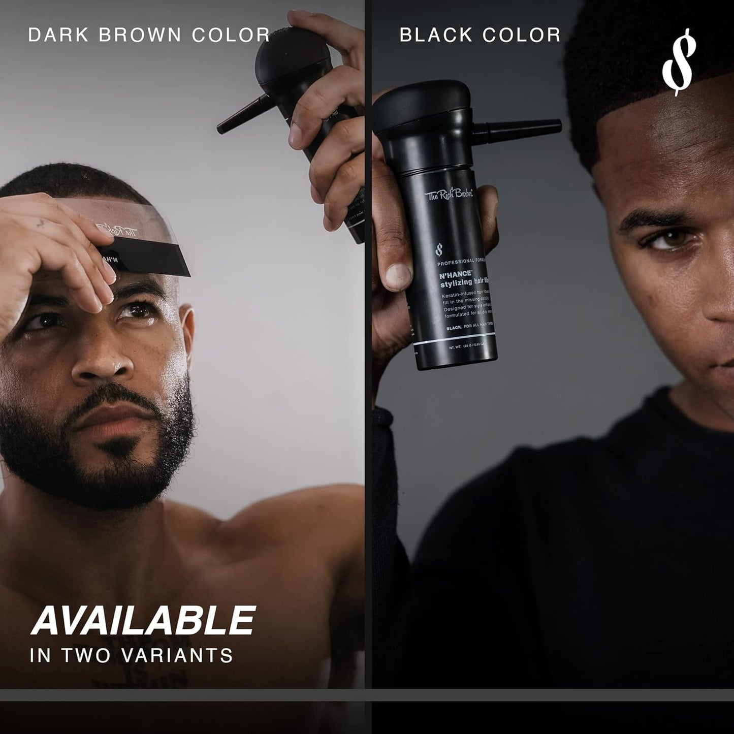 The Rich Barber N'Hance Pro Barber Kit II - 4-in-1 Hair & Beard Styling Set with Keratin-Infused Hair Building Fibers, Style Hold Spray, Applicator Pump, Application Card - Hairline & Edge Enhancer