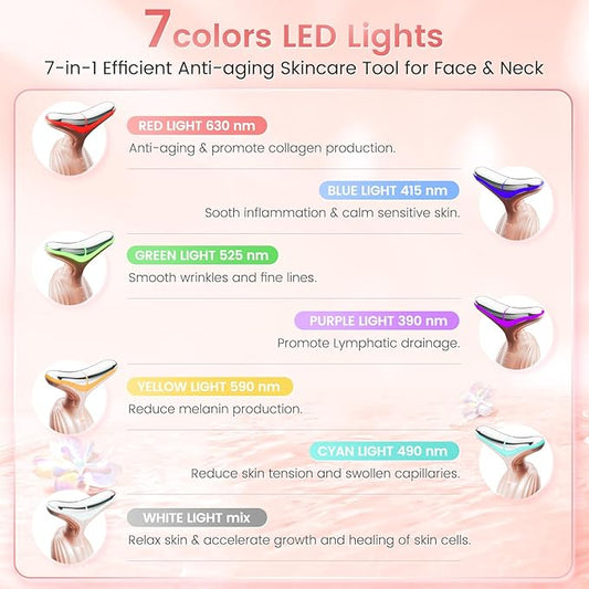 SEELE Multi-Polar 7-Color LED Skin Beauty Device - Luxurious Firming and Radiance and Anti-Aging for Face and Neck, Based on 7 Color LED, Vibration, and Thermal Technologies. (Rose Gold)