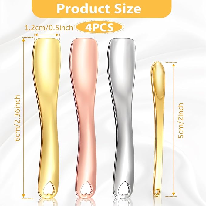 4 Pcs Mini Metal Makeup Spatula Set, Included Cosmetic Spoon and Cosmetic Spatula, Reusable Skincare SpatulaS, Mini SpatulaS Tiny Spoon for Cosmetics, Makeup Beauty Spoons for Cream Lotion Moisturizer