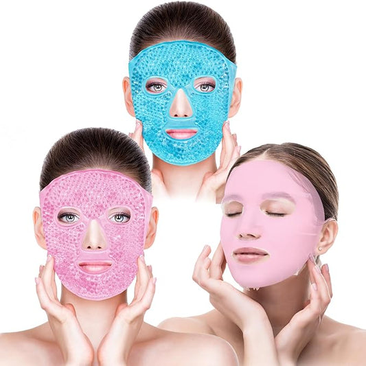 Bundle of CONBELLA Cold Face Eye Masks Ice Face Mask Hot Cold Compress and Ice Face Mask and Silicone Face Mask Cover Set