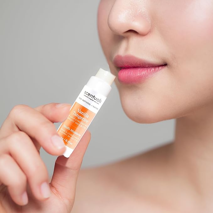 Lip Balm Vanilla Tangerine Set of 3, Made with Shea Butter, Cocoa Butter, Avocado & Jojoba oil, Beeswax, Vitamin E and Essential oil, Moisturizing Lip Care, Cruelty Free Hydration, Natural (3 Pack)