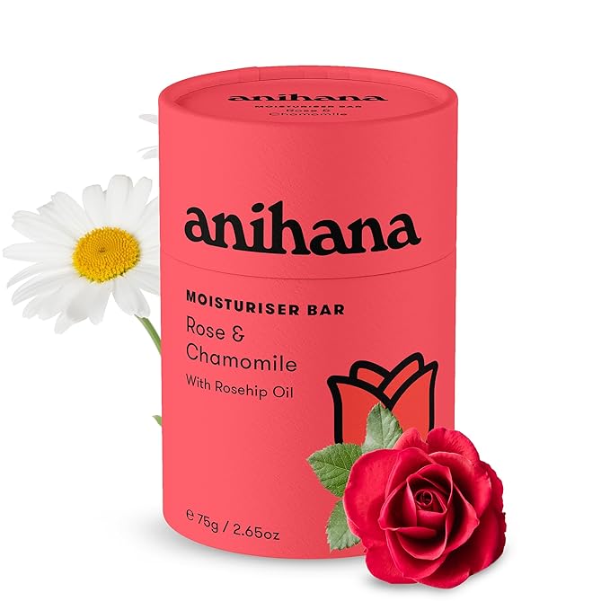 ANIHANA Solid Moisturizer Bar with Coconut Oil Hydrates and Softens Dry Skin Care Paraben Free Cruelty Free Refreshing Rose & Chamomile Scent 2.65 oz