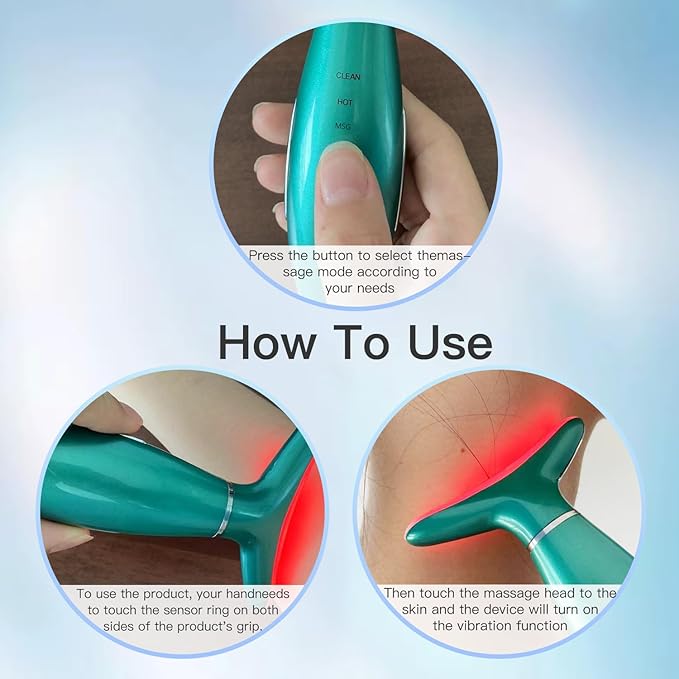 Neck Face Massager, Skin Care Face Massage Tool, 3-in-1 Facial Massager, Face Sculpting Tool with Thermals, Vibration (Green)