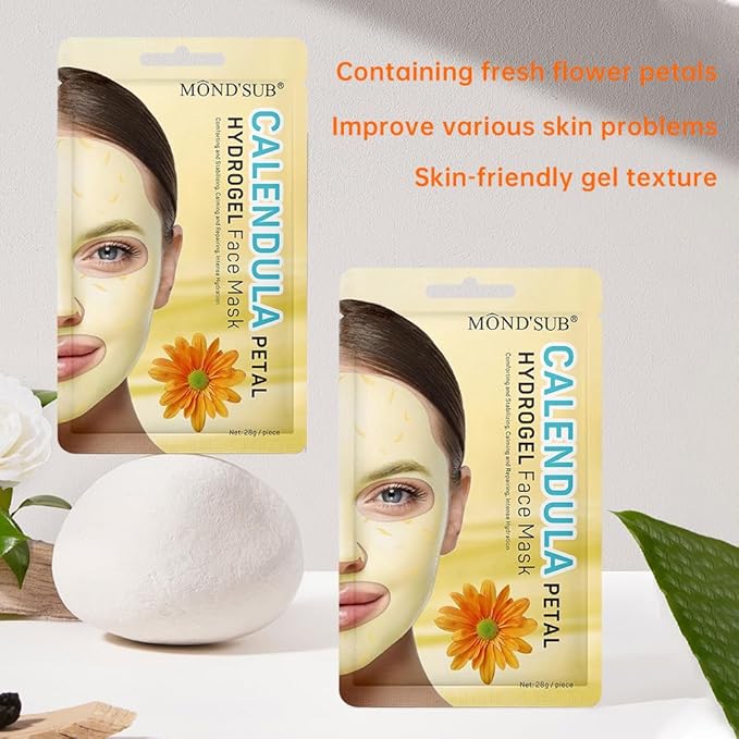 Calendula Hydrogel Soothing Facial Mask for Sensitive Skin,Hyaluronic Acid Hydrating Sheet Face Mask Skin Care,Sheet Mask,Calendula Calming Mask 12 Pack