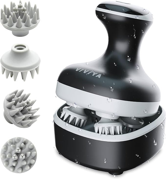 Electric Scalp Massager, Portable Rechargeable Head Massager with 8 Removable Massage Claws, Waterproof Handheld Hair Scalp Scratcher for Full-Body Massage and Stress Relax