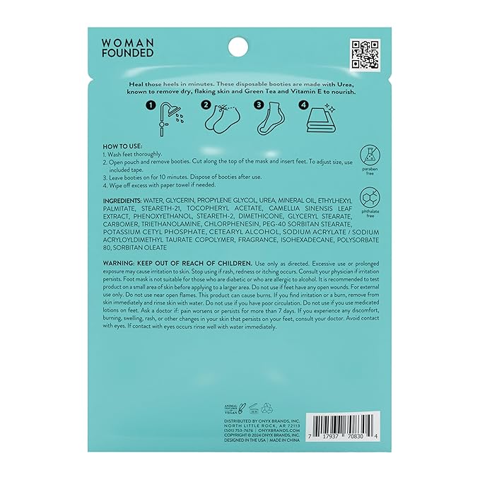 Onyx Professional Heal Your Heels Dry Feet Repair Mask, 6 Pairs - Made with Vitamin E and Green Tea, Moisturizes & Soothes Dry Rough Cracked Feet, Hydrates & Heals, One Size Fits All