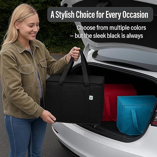 2Pk Insulated Reusable Grocery Bags, Collapsible Cooler Bag for Groceries, Heavy Duty Large Insulated Bag (Large, Bright Red)