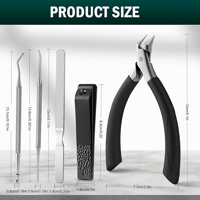 FVION Ingrown Toenail Tools Kit 5 Pcs, Toenail Clippers for Thick & Ingrown Nails, Ingrown Toenail Removal Correction Nail Clippers, Nail File Lifter, Professional Manicure Pedicure Tools