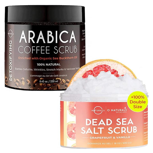 O Naturals Exfoliating Grapefruit Dead Sea Salt Scrub and Coffee Arabica Scrub Bundle