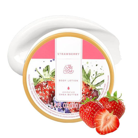Princess Belle Strawberry Body Lotion, Travel Size Body Lotion for Women and Men Dry Skin, Deep Moisturizing and Hydrating with Natural Shea Butter, Smell Good, 100ml(3.4floz)