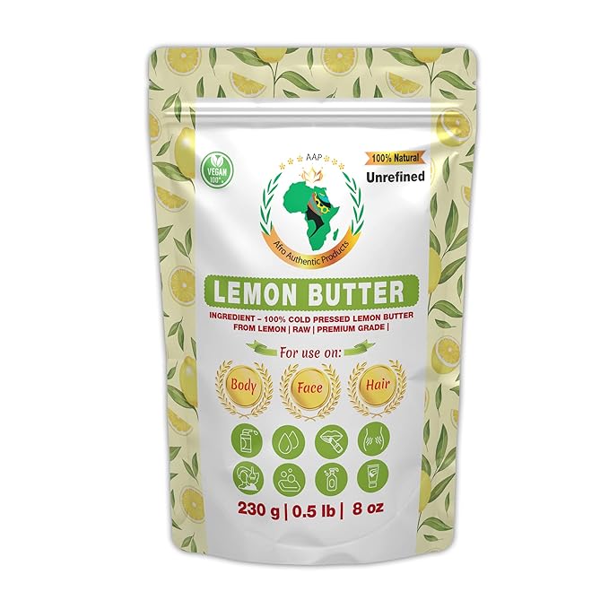 Authentic Raw Lemon Butter | Butter | For DIY Face, Body, Hands | Unrefined | 100% Pure| Organic from Africa | Resealable Bag | 0.5 LB (230g)