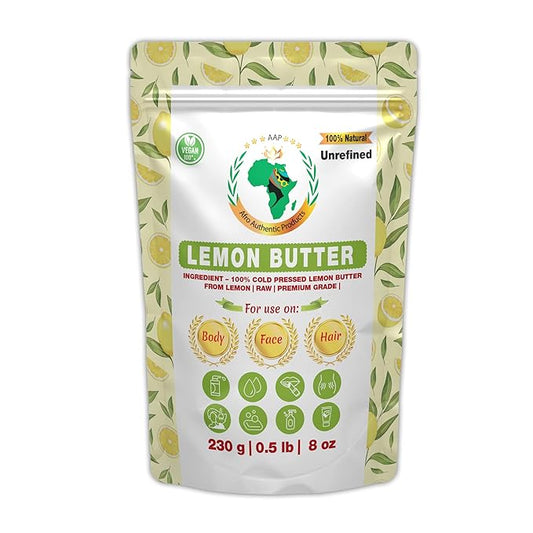 Authentic Raw Lemon Butter | Butter | For DIY Face, Body, Hands | Unrefined | 100% Pure| Organic from Africa | Resealable Bag | 0.5 LB (230g)