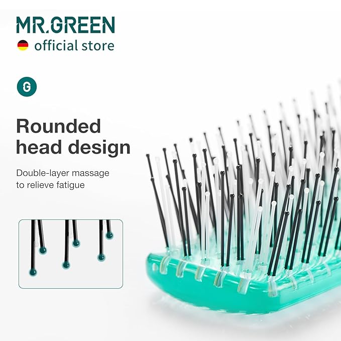 MR.GREEN Hair Brush Crystal Scalp Massage Combs Volumizing Hair Styling Fine Tooth Detangling Tool For Long Wet Dry Hair Women Gift (Green, Small)