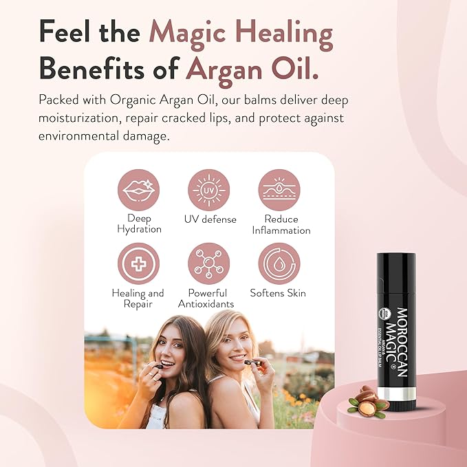 Moroccan Magic Organic Manuka Honey Lip Balm 3 Pack | Made with Natural Cold Pressed Argan and Essential Oils Lip Balm | Smooth Application