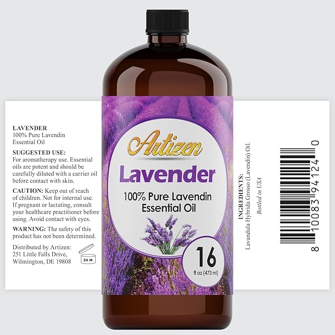 Artizen Pure Lavender Essential Oil Bulk, 16oz - Large Bottle for Diffusers, Home Care, Candles - Aromatherapy Diffuser Oil