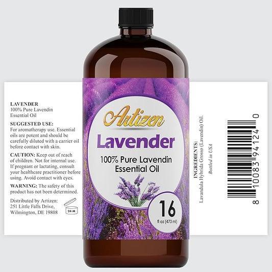 Artizen Pure Lavender Essential Oil Bulk, 16oz - Large Bottle for Diffusers, Home Care, Candles - Aromatherapy Diffuser Oil