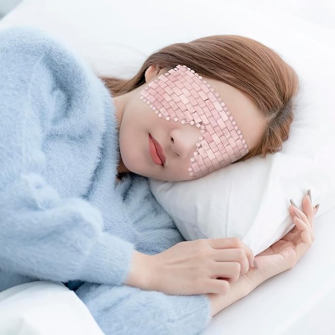 Natural Crystal Eye Mask, Rose Quartz Eye Mask for Alleviate Puffiness Massage Relax Wrinkles Relieve Migraine Meditation Beauty (Pink)