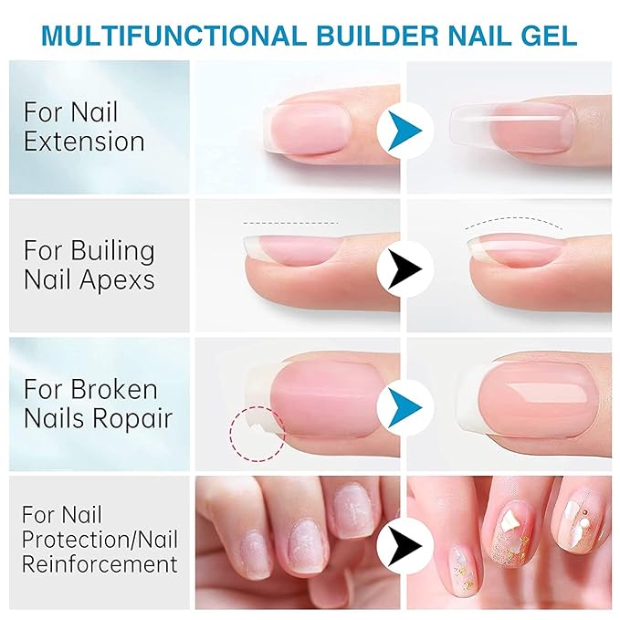 Vishine 3PCS 16ml Top Coat, Builder Gel and Base Coat Set, No Wipe Gel Top Coat Base Gel Builder Extension Gel for Nails Art Long Lasting Nail Protection Soak Off LED Gel