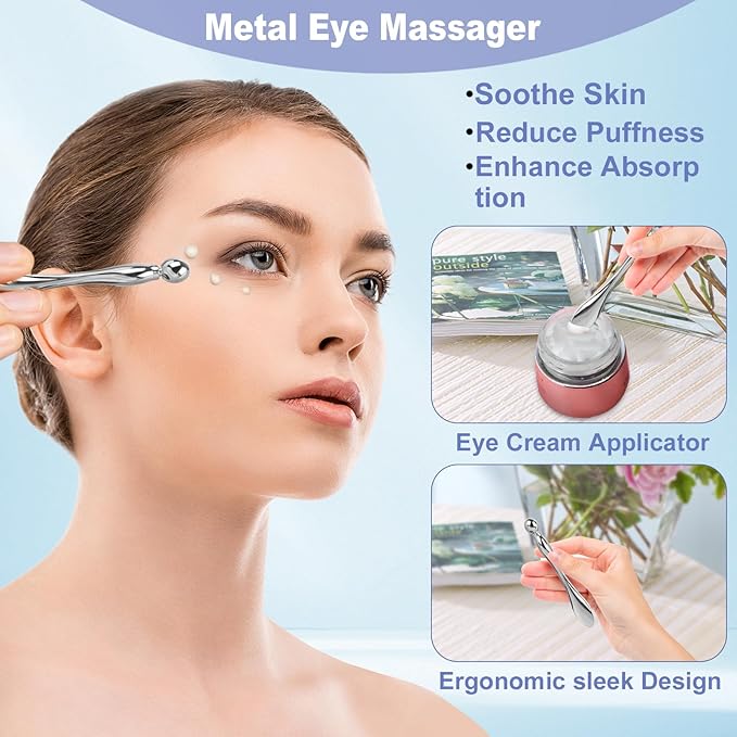 Reusable Eye Patches, 2 Pairs Silicone Under Eye Patches for Fine Lines & Dark Circles with Metal Eye Cream Applicator, Visible Metal Case