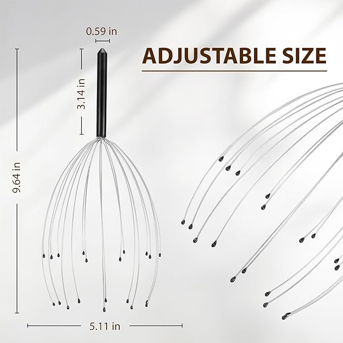 Head Massager 20 Fingers Scalp Massager Head Scratcher, Back Massage Back Scratcher, Stocking Stuffers for Scalp and Body Massage (Black)