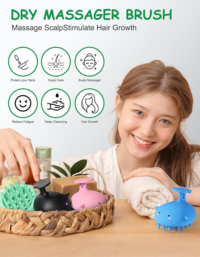 Scalp Massager Hair Growth Shampoo Brush, Silicone Scalp Scrubber Shower Scalp Brush for Hair, Head Massager Scalp Exfoliator for Dandruff Removal, Wet Dry Scalp Massage Tool for Hair Care, Green