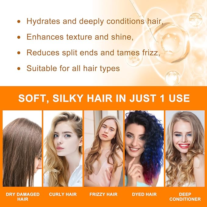 Keratin Hair Mask for Damaged Hair, Hydrating & Repairing Keratin Hair Treatment, Natural Deep Conditioning Smooth Hair Mask 250g for Curly Thin Fine Locks