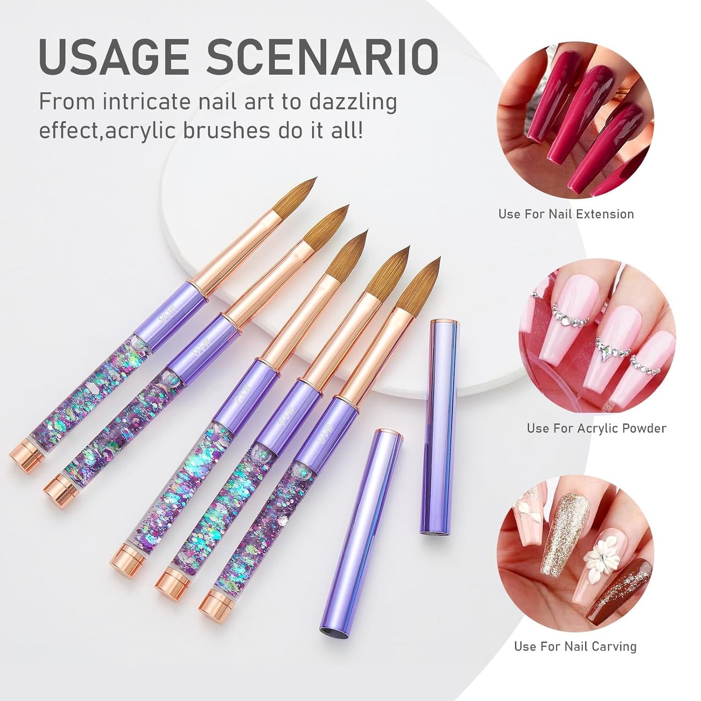 Acrylic Nail Brush Size #10, KEMEISI 100% Pure Kolinsky Nail Art Brushes Sturdy Handle Oval Shaped Acrylic Powder Nail Design Tools for Professional Manicure DIY Home Salon (Purple)