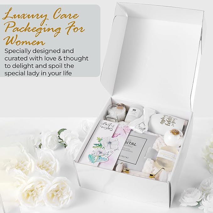 Birthday Gifts For Women, Self Care Gifts For Women - Jade Roller, 10 in 1 Spa Basket Care Package, Get Well Soon Gifts w/ Plush Blanket, Relaxing Spa Gift Basket, Birthday Gift Basket For Mom Wife