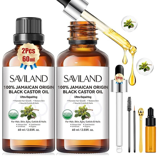 SAVILAND Jamaican Black Castor Oil: 100% Pure, Organic, Unrefined for Hair, Eyebrow, Face, Skin, Body & Home Care
